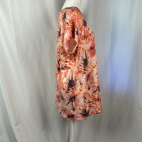Ideology, Peach Berry Tie Dyed , Scoop Neck, Cap Sleeve Pullover Top, - Picture 5 of 14